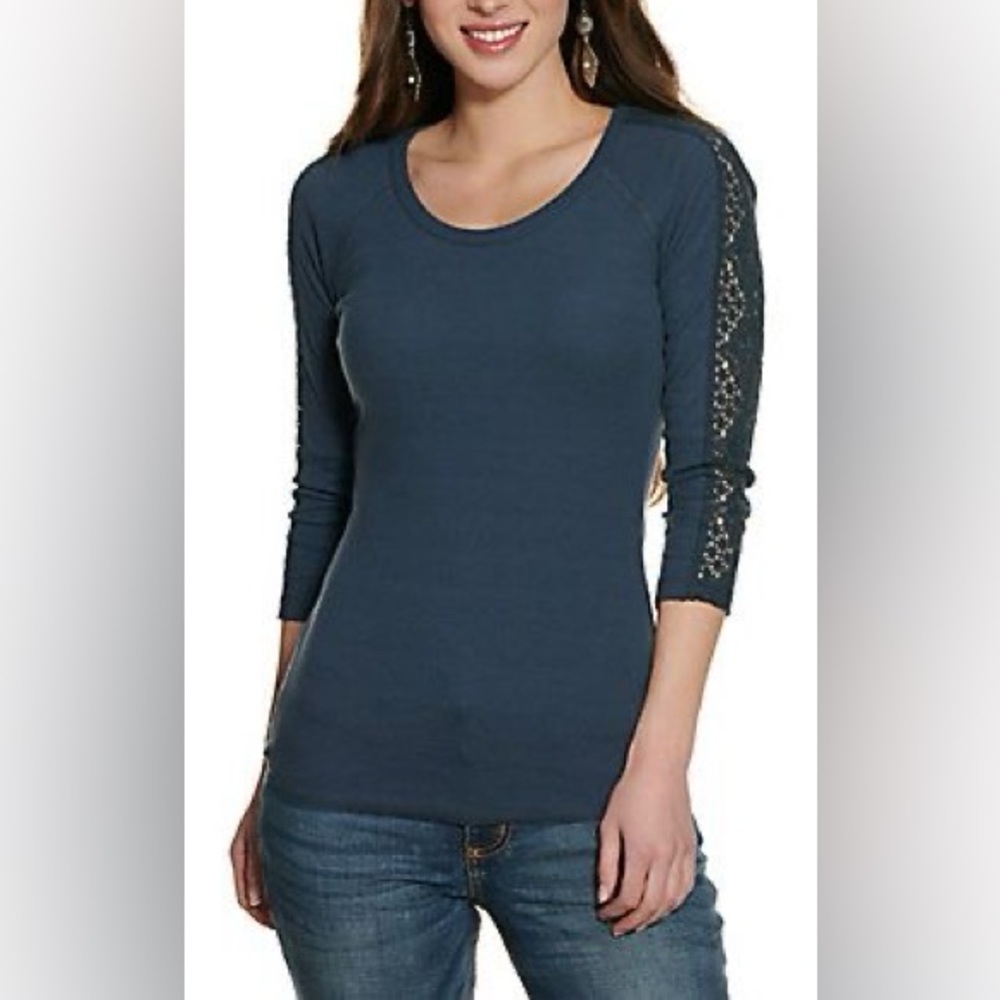 Wrangler Crochet Sleeve Rib Knit Top Medium